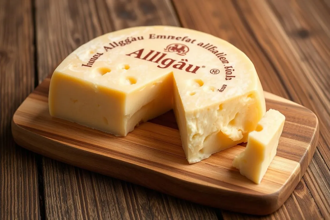 Ein Bild von Allgäuer Emmentaler auf einem Holzbrett