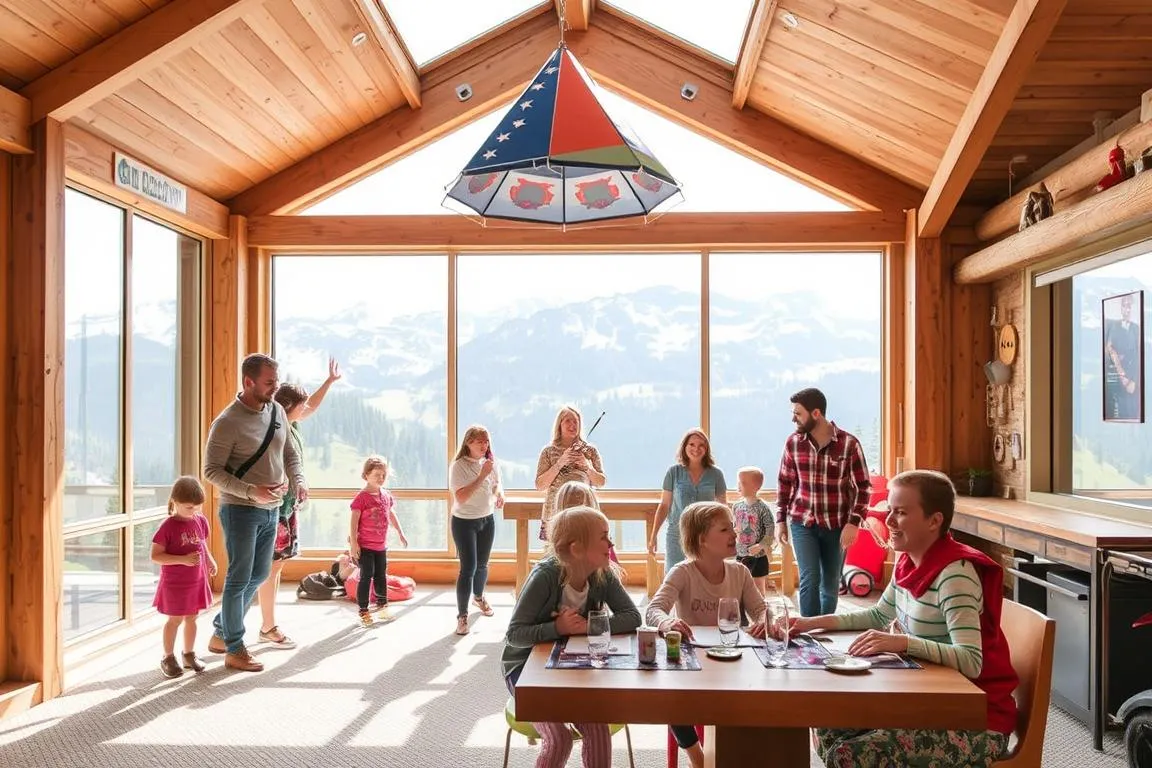 Ein Bild von der Abenteuer Alpe Thalkirchdorf mit Familien und Kindern, die verschiedene Aktivitäten genießen.